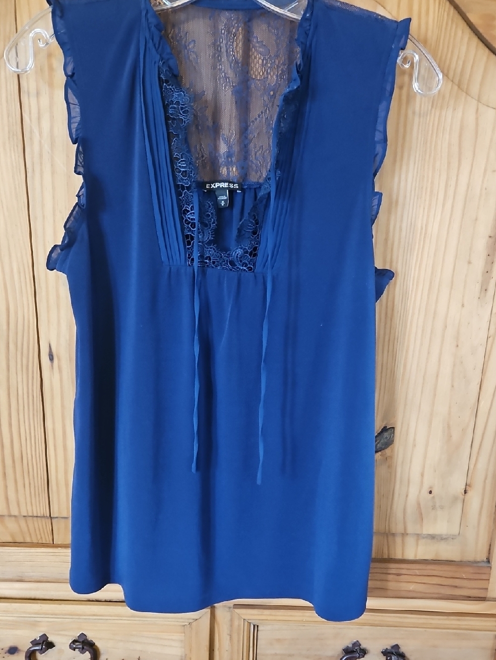 Express Navy Blue Lace-Back V-Neck Sleeveless Blouse